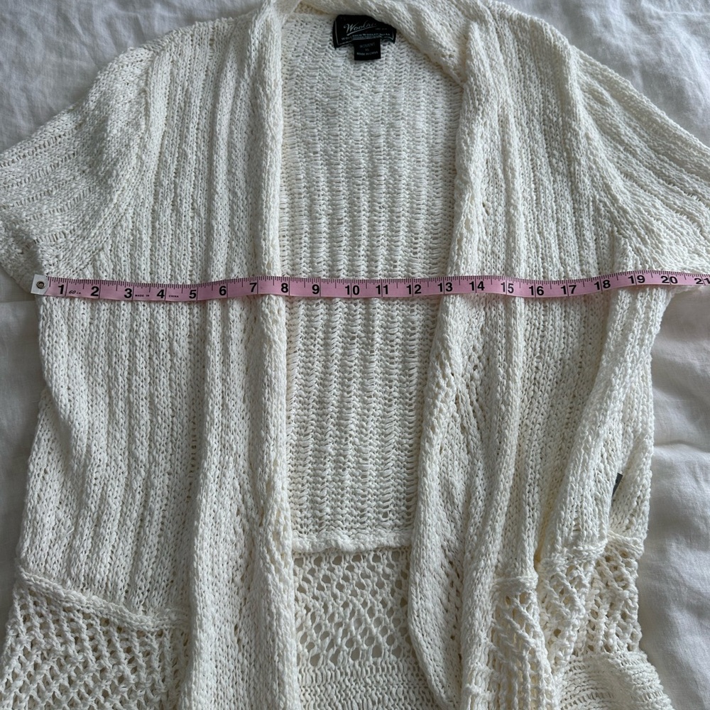 Woolrich Open Knit Long Cardigan XL Seasalt Cotton Duster Coastal Layer Spring - Picture 8 of 8